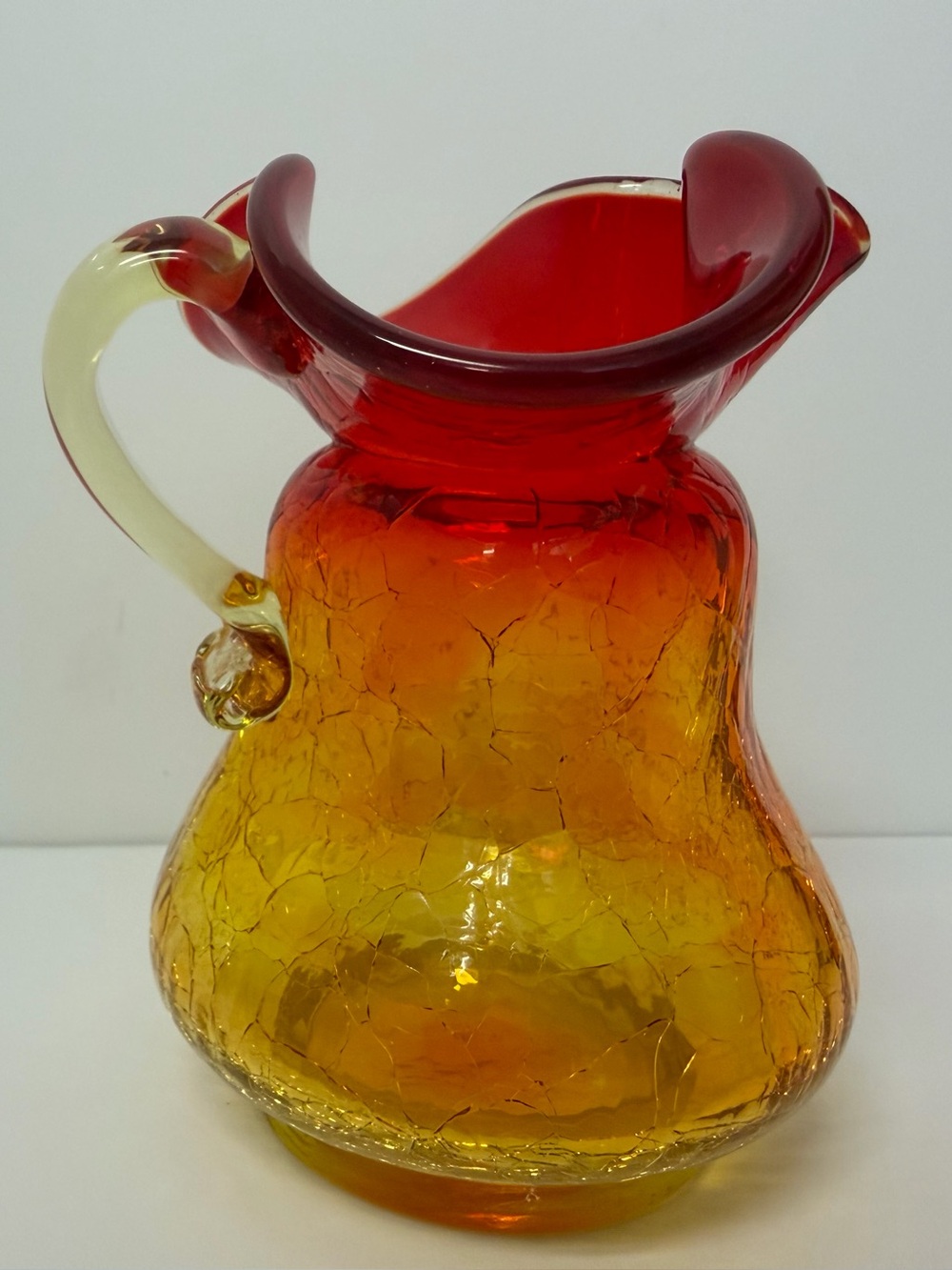 Handblown Amberina Crackle Carafe - GLOWS!